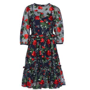 Nordstrom Floral Embroidered Mini Dress - Red and Green